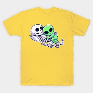 skeleton cuddling with alien T-Shirt